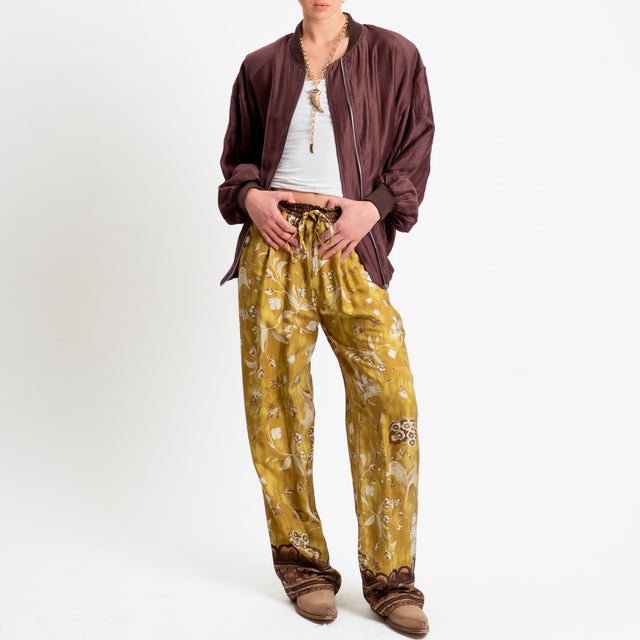 Wu'side-Pantalone fantasia floreale con coulisse - Senape/cioccolato
