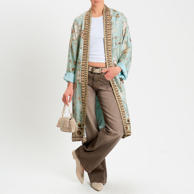 Wu'side-Kimono lungo fantasia - menta/cioccolato