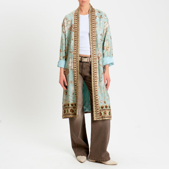 Wu'side-Kimono lungo fantasia - menta/cioccolato