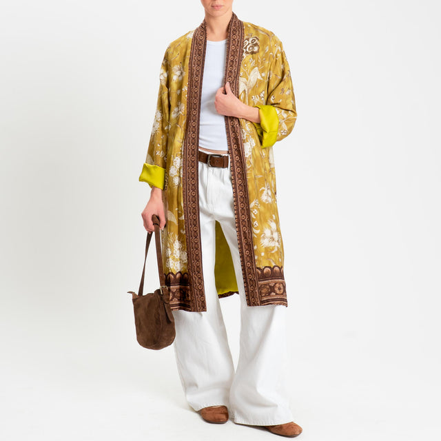 Wu'side-Kimono lungo fantasia - Senape/cioccolato
