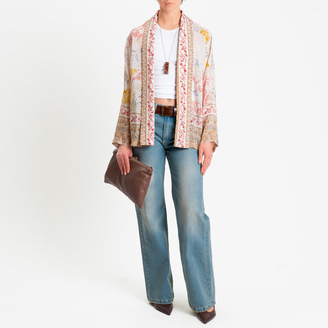Wu'side-Kimono corto fantasia floreale - avorio/nocciola/blush