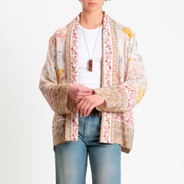 Wu'side-Kimono corto fantasia floreale - avorio/nocciola/blush