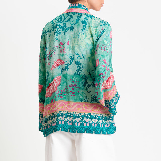 Wu'side-Kimono corto fantasia floreale - acqua/pink/fucsia