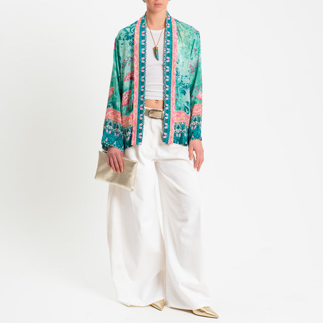 Wu'side-Kimono corto fantasia floreale - acqua/pink/fucsia