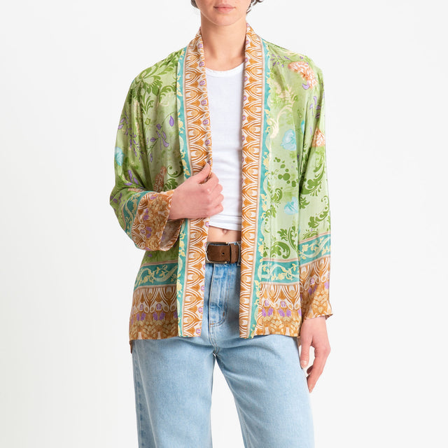 Wu'side-Kimono corto fantasia floreale - verde/cuoio/lilla