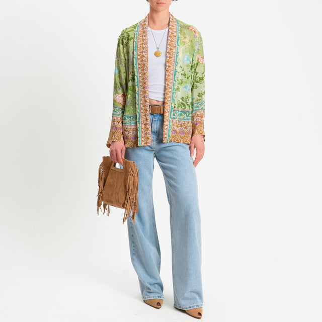 Wu'side-Kimono corto fantasia floreale - verde/cuoio/lilla