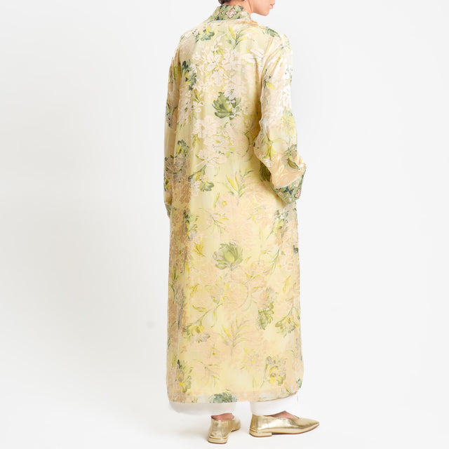 Wu'side-Kimono organza fantasia floreale - crema/mimosa/salvia