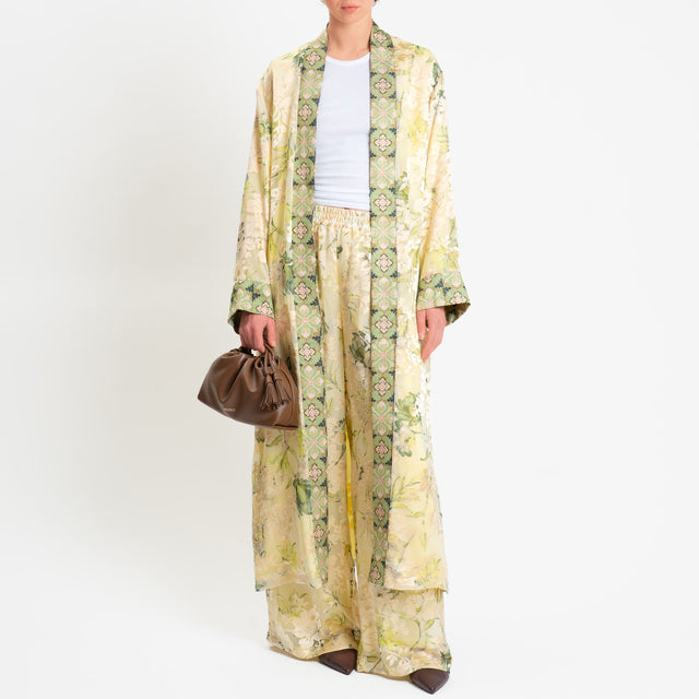 Wu'side-Kimono organza fantasia floreale - crema/mimosa/salvia