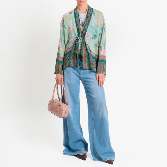 Wu'side-Kimono fantasia floreale con coulisse - menta/rosa/militare