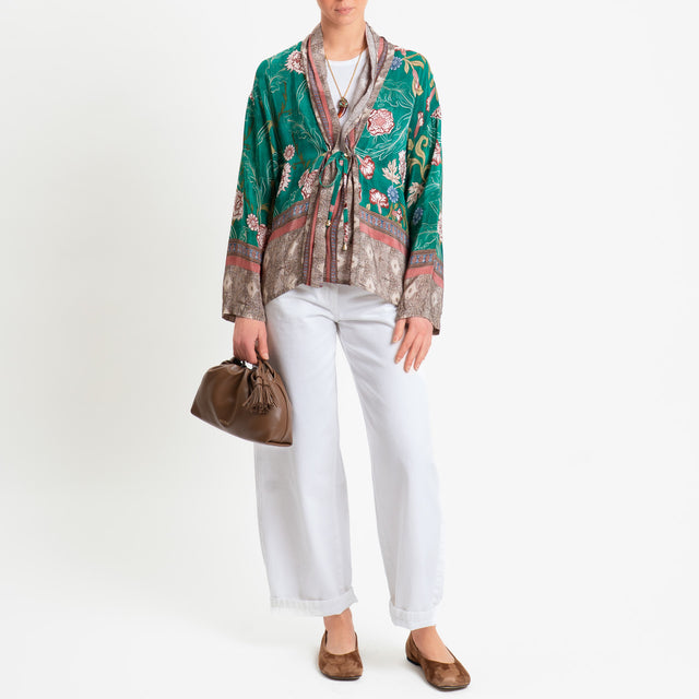 Wu'side-Kimono fantasia floreale con coulisse - smeraldo/rust/moro