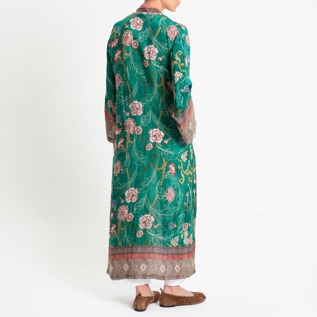 Wu'side-Kimono lungo fantasia floreale - smeraldo/rust/moro