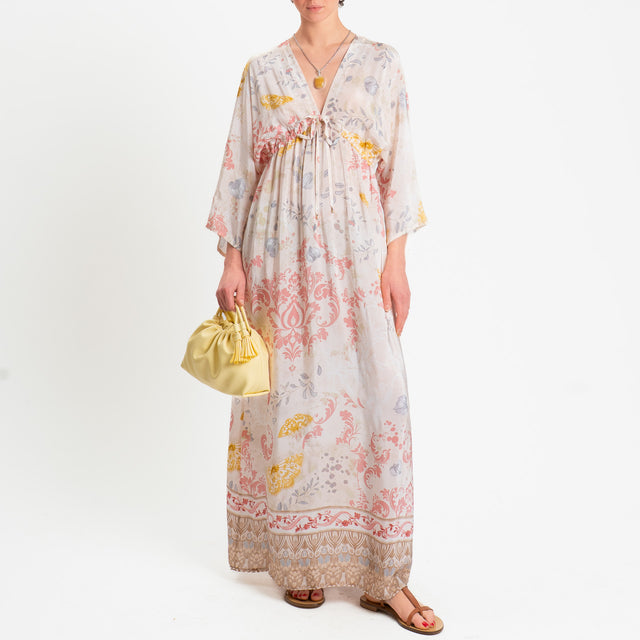 Wu'side-Abito scollo v fantasia floreale - avorio/nocciola/blush