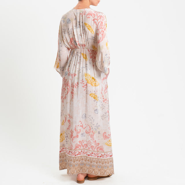 Wu'side-Abito scollo v fantasia floreale - avorio/nocciola/blush