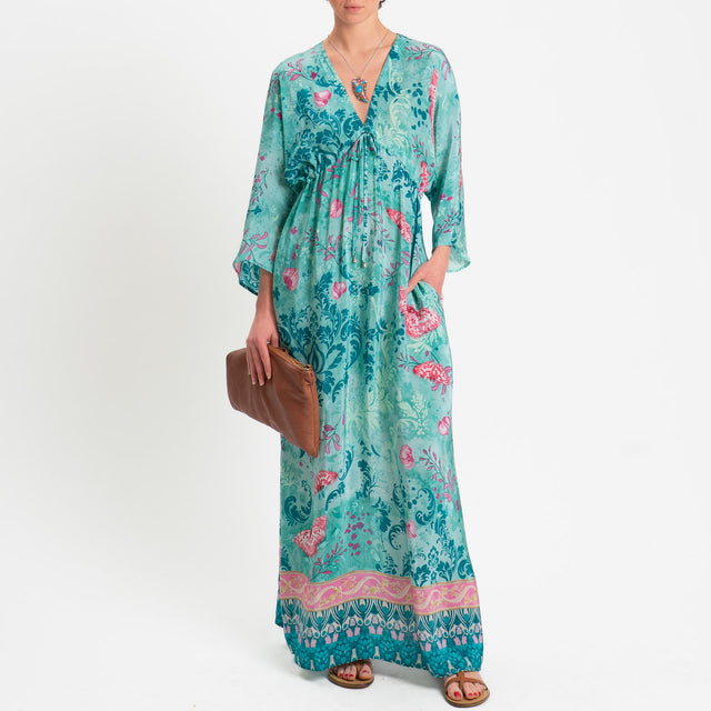 Wu'side-Abito scollo v fantasia floreale - acqua/pink/fucsia