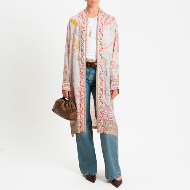 Wu'side-Kimono lungo fantasia floreale - avorio/nocciola/blush