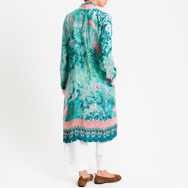 Wu'side-Kimono lungo fantasia floreale - acqua/pink/fucsia