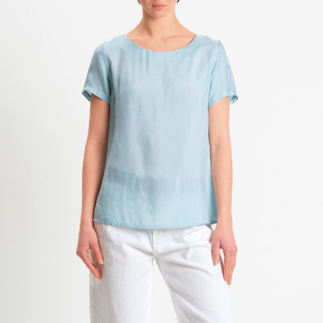 Wu'side-Blusa mezza manica in viscosa - cielo