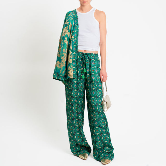 Wu'side-Pantalone fantasia floreale con coulisse - smeraldo/sand/nero