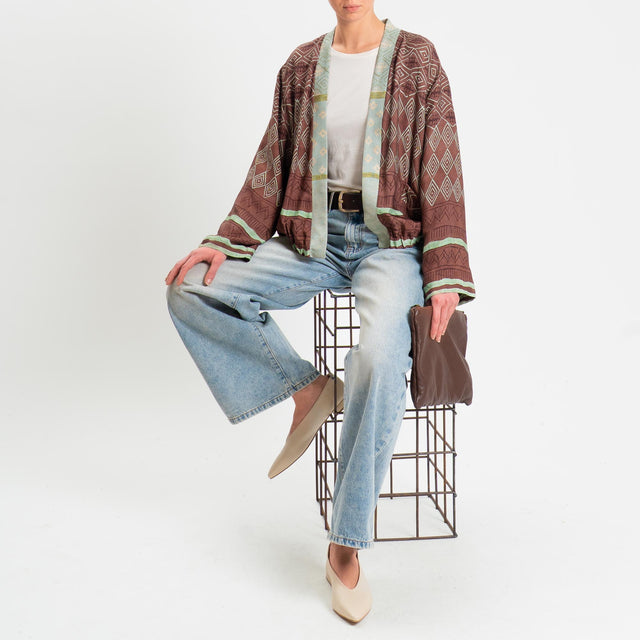 Wu'side-Kimono bomber fantasia etnica - cioccolato/verde