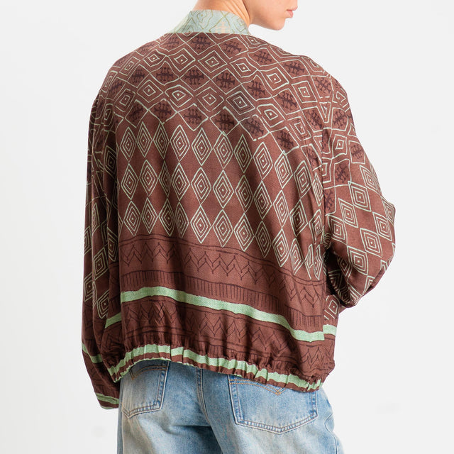 Wu'side-Kimono bomber fantasia etnica - cioccolato/verde