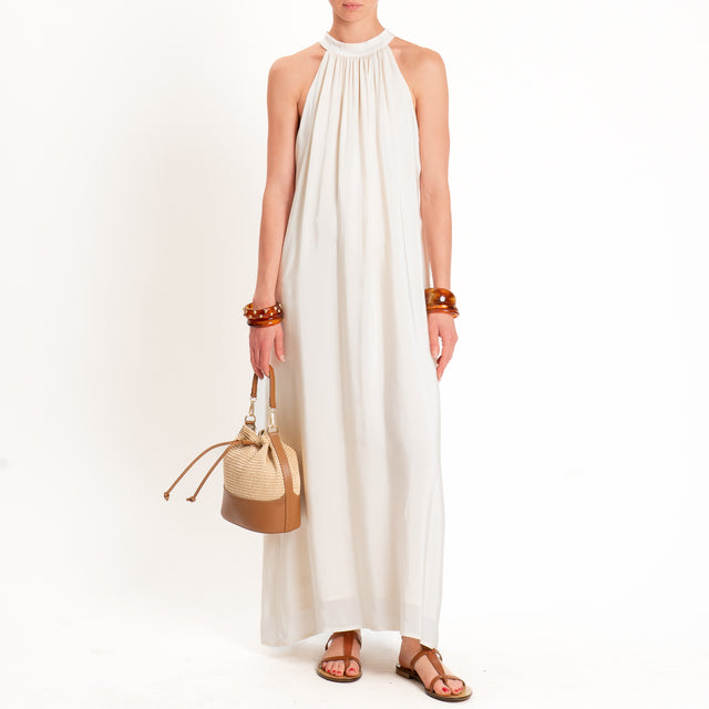 Wuside-Abito scollo americana bottoni gioiello - off white