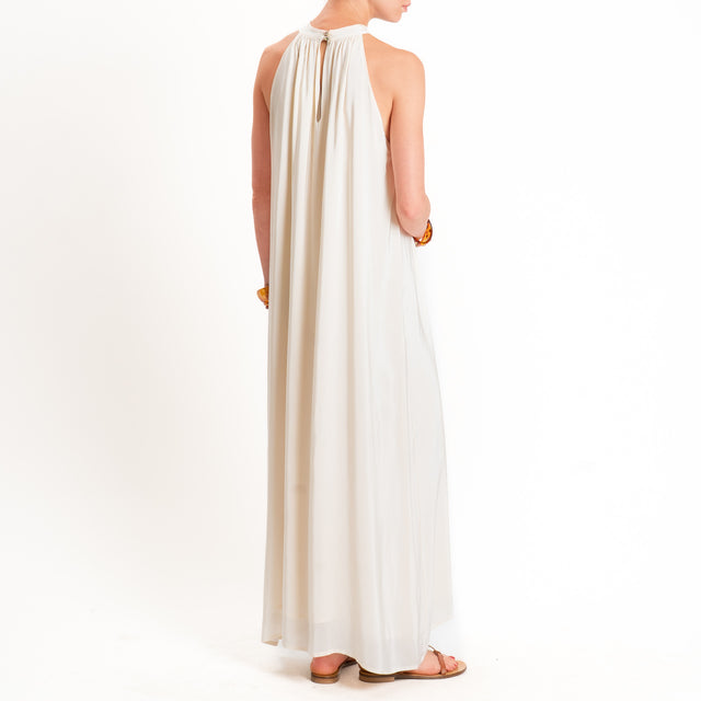 Wuside-Abito scollo americana bottoni gioiello - off white