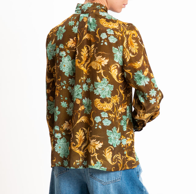 Wu'side-Camicia fantasia con fiocco - olio/acqua