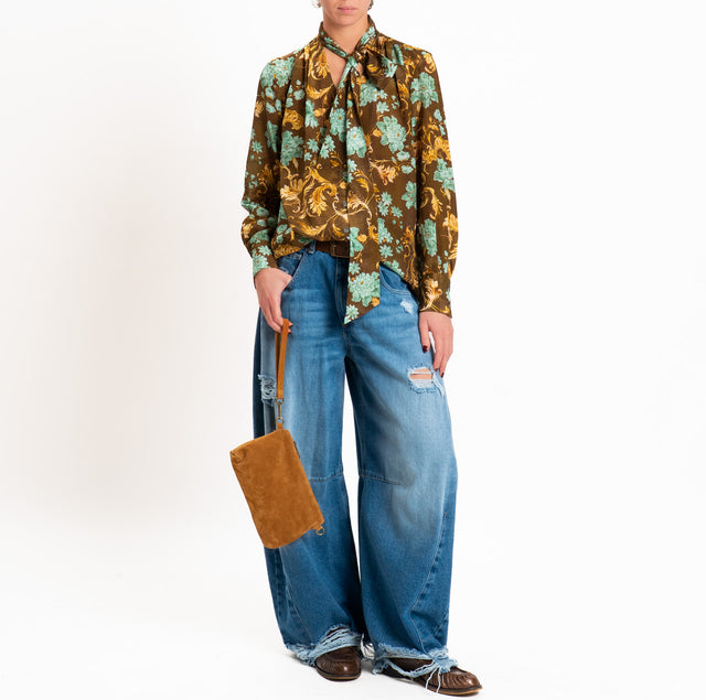 Wu'side-Camicia fantasia con fiocco - olio/acqua