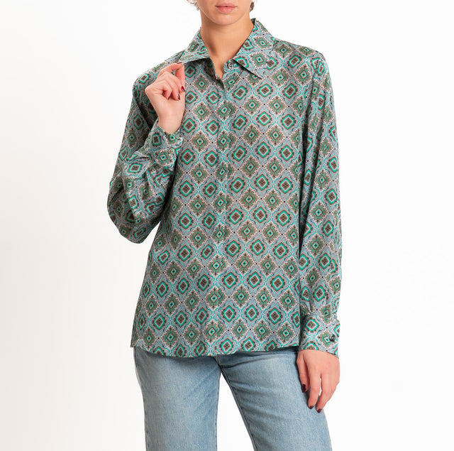 Wu'side-Camicia fantasia - optical grigio/smeraldo/militare