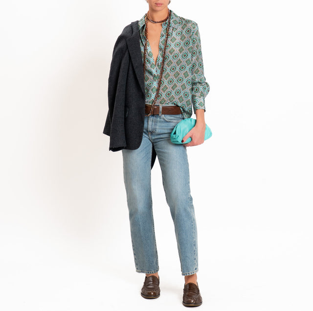 Wu'side-Camicia fantasia - optical grigio/smeraldo/militare