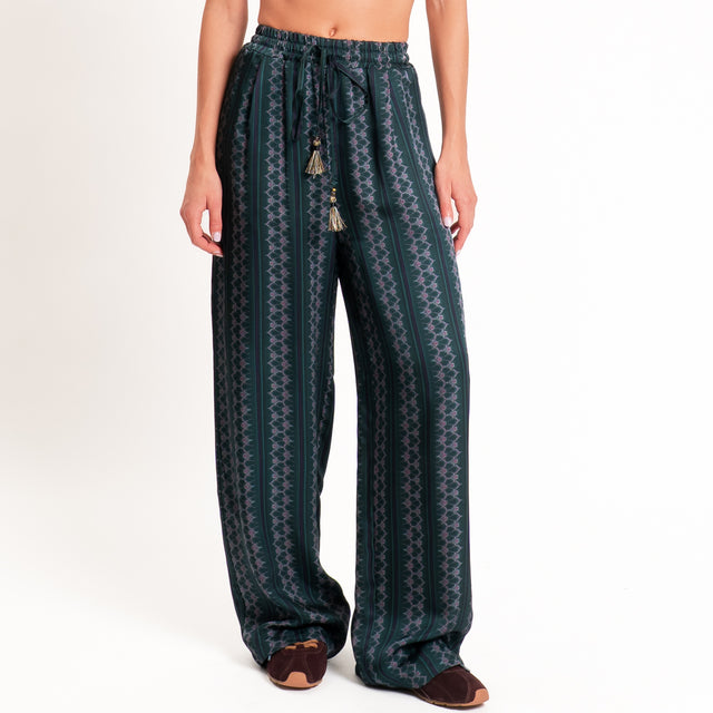 Wu'side-Pantalone fantasia con coulisse - verde/blu/blush