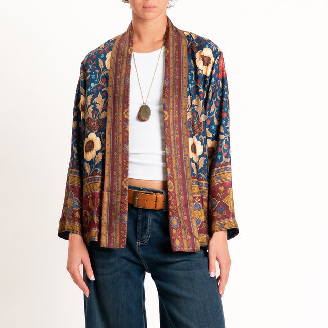 Wu'side-Kimono corto fantasia floreale - blu/bordeaux/beige