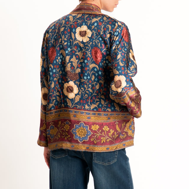 Wu'side-Kimono corto fantasia floreale - blu/bordeaux/beige