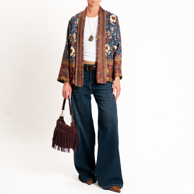 Wu'side-Kimono corto fantasia floreale - blu/bordeaux/beige