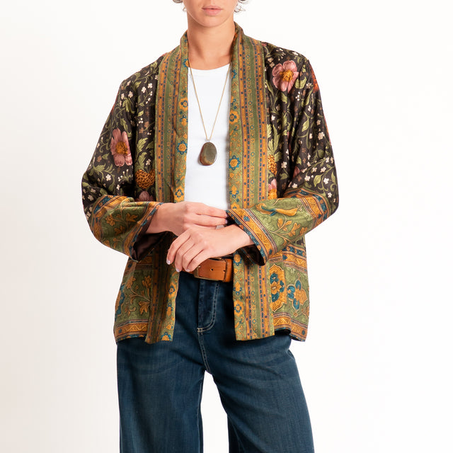 Wu'side-Kimono corto fantasia floreale - moro/rosa/militare