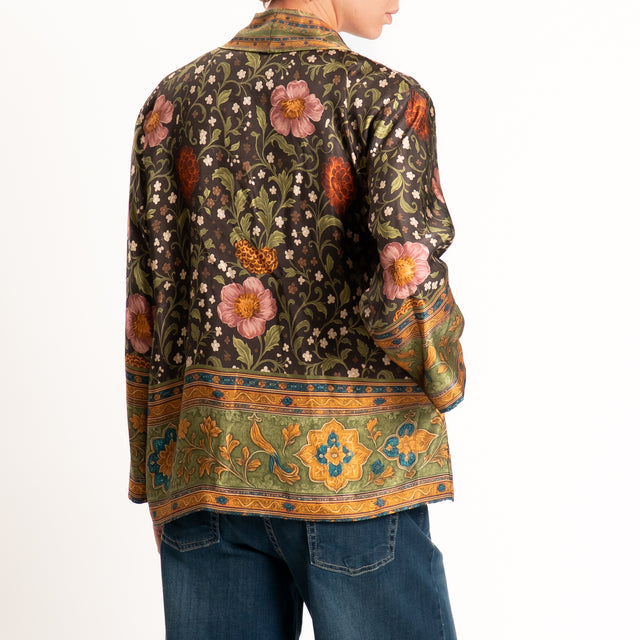 Wu'side-Kimono corto fantasia floreale - moro/rosa/militare