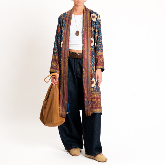 Wu'side-Kimono fantasia floreale - blu/bordeaux/beige