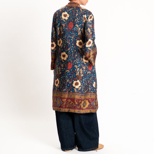 Wu'side-Kimono fantasia floreale - blu/bordeaux/beige
