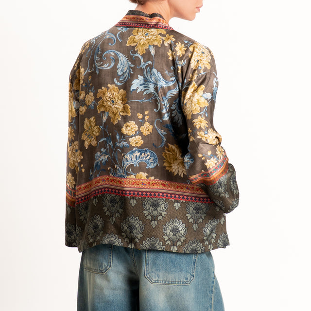 Wu'side-Kimono corto fantasia floreale - militare/giallo