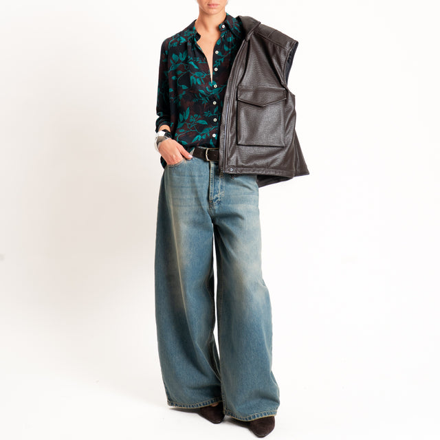 Wu'side-Camicia raglan fantasia botanica - blu/moro/ottanio