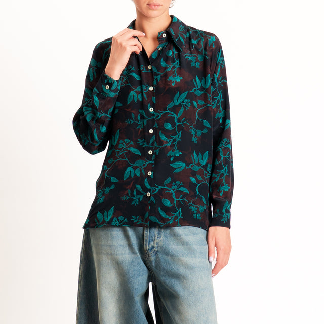 Wu'side-Camicia raglan fantasia botanica - blu/moro/ottanio