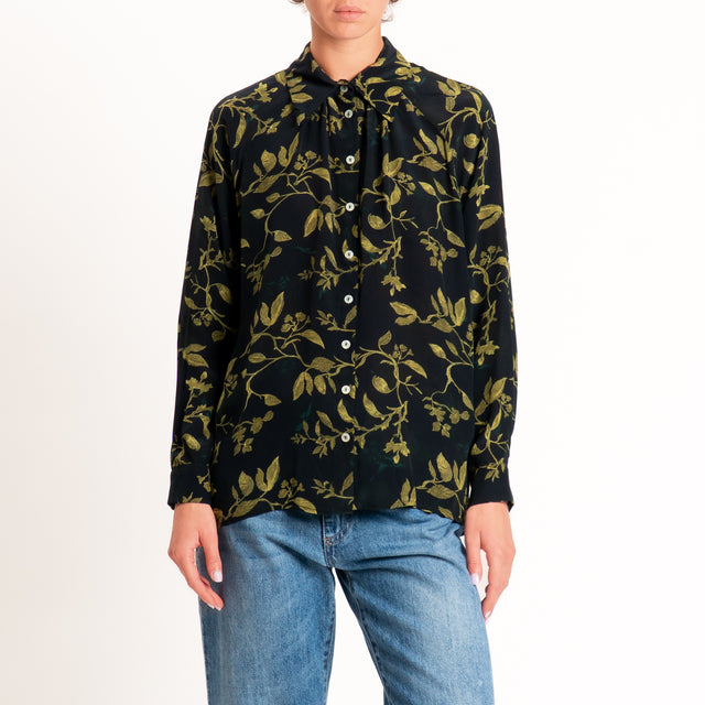 Wu'side-Camicia raglan fantasia botanica - blu/olio