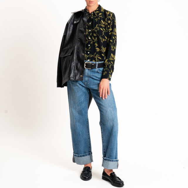 Wu'side-Camicia raglan fantasia botanica - blu/olio