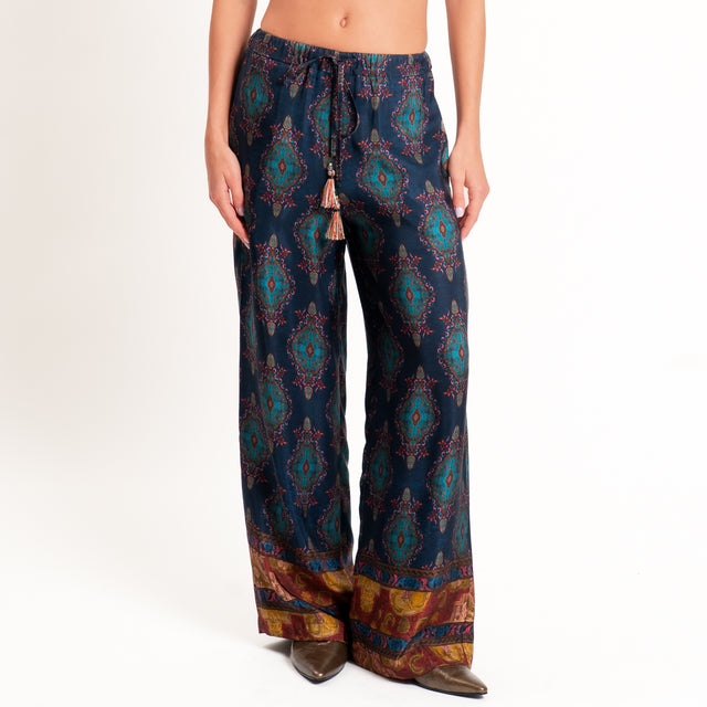 Wu'side-Pantalone fantasia paisley con coulisse - blu/ottanio