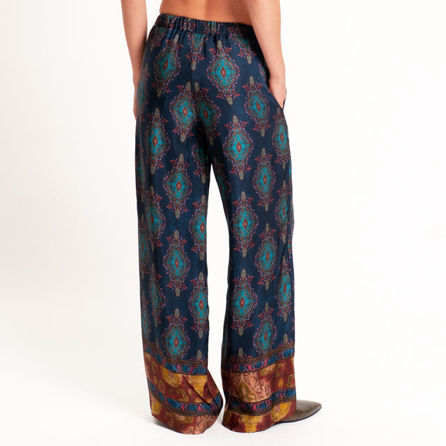 Wu'side-Pantalone fantasia paisley con coulisse - blu/ottanio