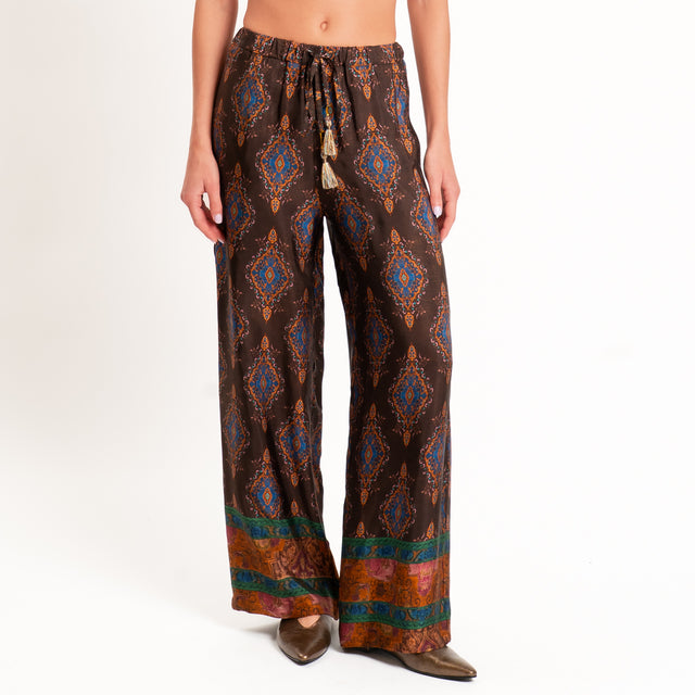 Wu'side-Pantalone fantasia paisley con coulisse - caffe/royal
