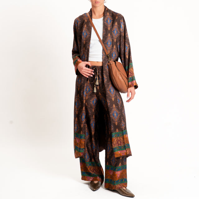 Wu'side-Pantalone fantasia paisley con coulisse - caffe/royal