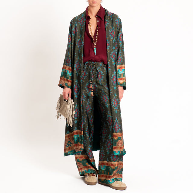 Wu'side-Pantalone fantasia paisley con coulisse - militare/india