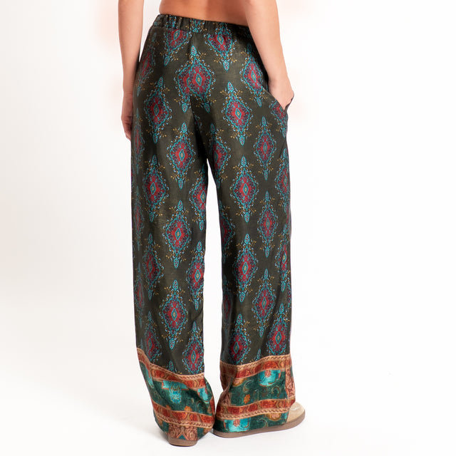 Wu'side-Pantalone fantasia paisley con coulisse - militare/india