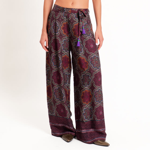 Wu'side-Pantalone fantasia arabesque - amarena/verde/rosa